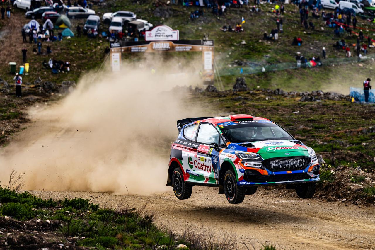 Ali Turkkan and Oytun Albayrak compete during the FIA Junior World Rally Championship (JWRC) Portugal Rally in the Porto region, where the Turkish duo secured first place in the championship’s third round. (AA Photo)