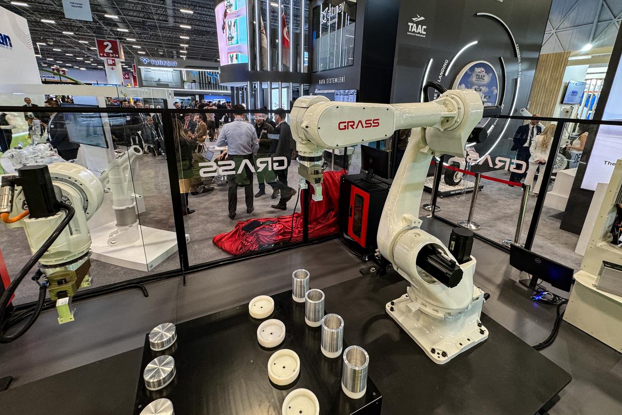 Industrial robots developed by Altinay Robot Group are displayed during the SAHA 2026 International Defense, Aerospace and Space Industry Fair in Istanbul, May 7, 2026. (AA Photo)