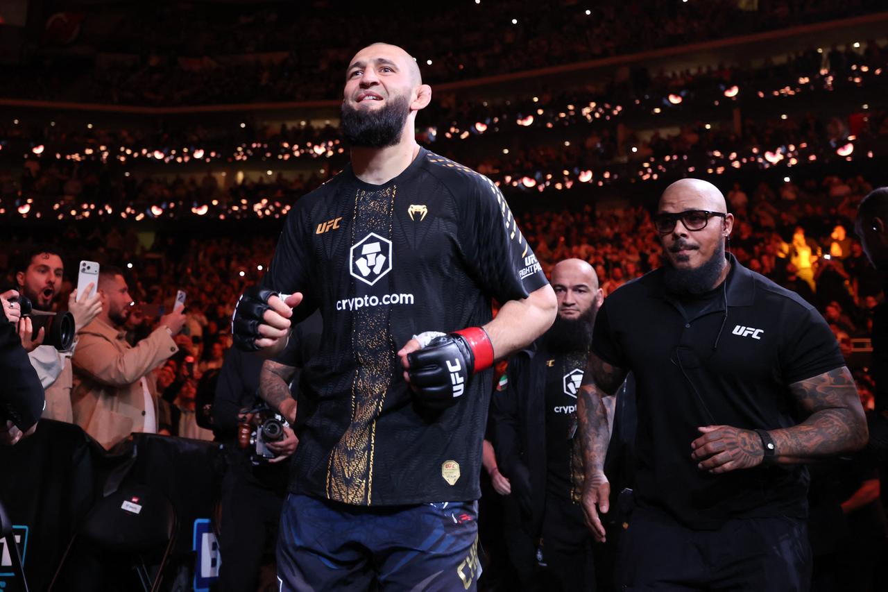 Khamzat Chimaev of the United Arab Emirates walks towards the ring before a middleweight title bout during UFC 328 at the Prudential Center on May 09, 2026 in Newark, New Jersey. (AFP Photo)