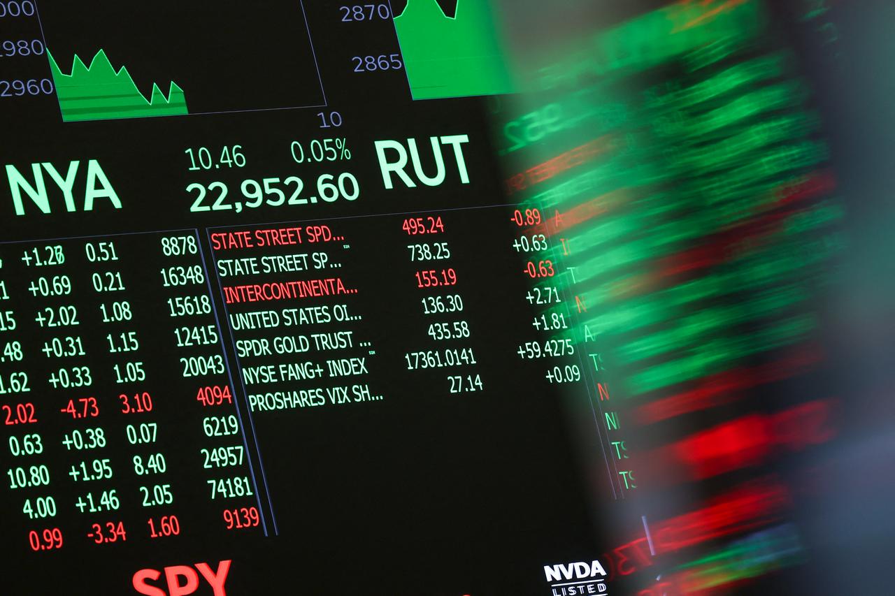 Trading numbers are displayed at the New York Stock Exchange (NYSE) during the opening bell in New York, May 11, 2026. (AFP Photo)