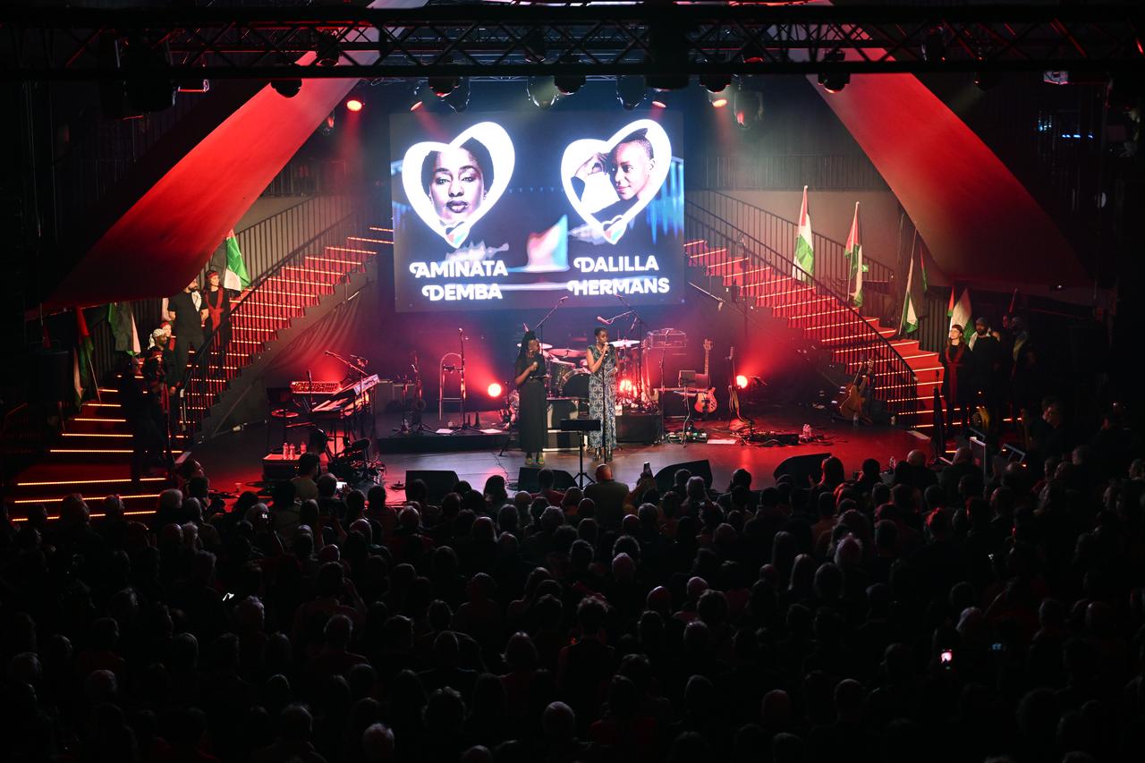 Held on the same evening as the first semi-final of the Eurovision Song Contest, the concert, featuring numerous Belgian and Palestinian artists, attracted great interest in Brussels, Belgium, May 12, 2026. (AA Photo)