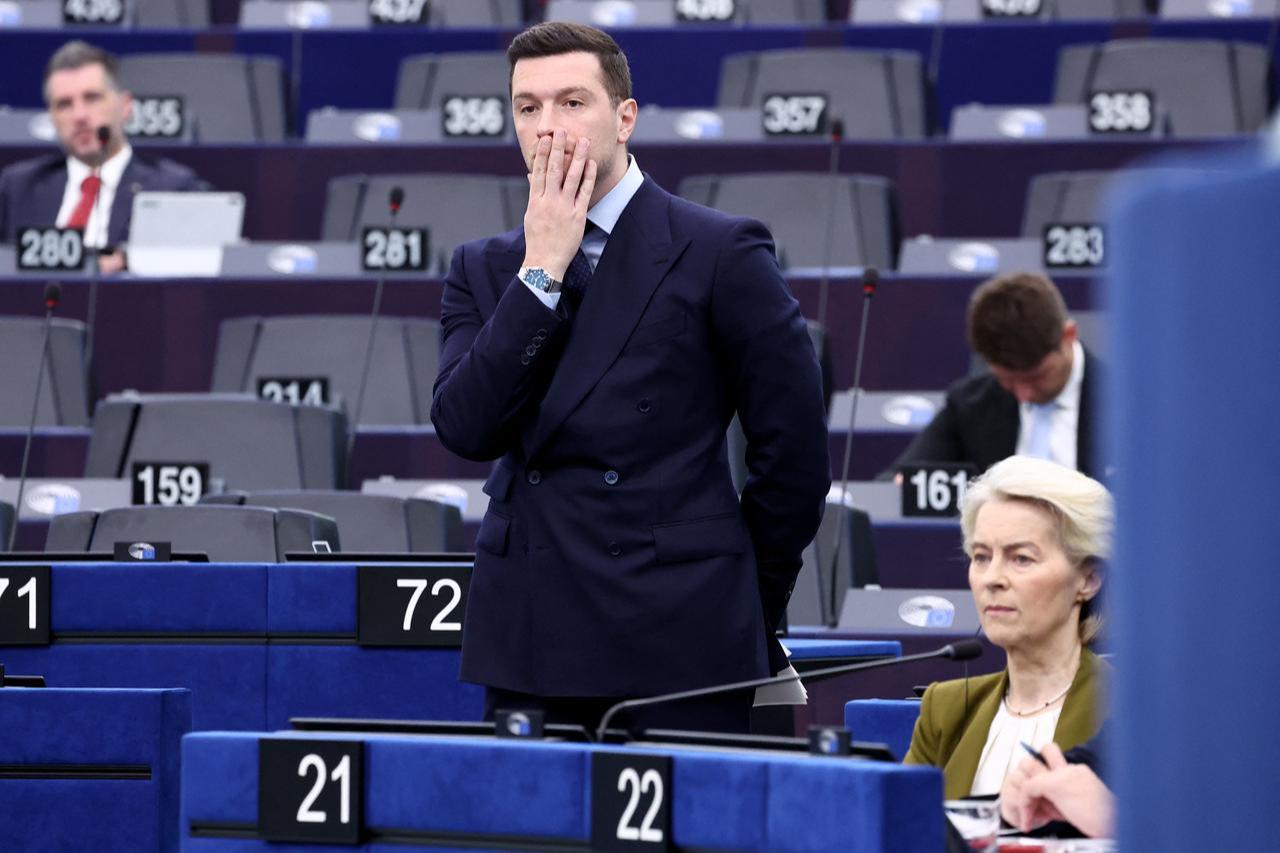 President of French far-right Rassemblement National (RN) party and Member of the European Parliament (MEP) Jordan Bardella attends a debate on the urgent action required to boost EU competitiveness, deepen the single market, and reduce the cost of living, at the European Parliament in Strasbourg, eastern France, February 11, 2026. (AFP Photo)