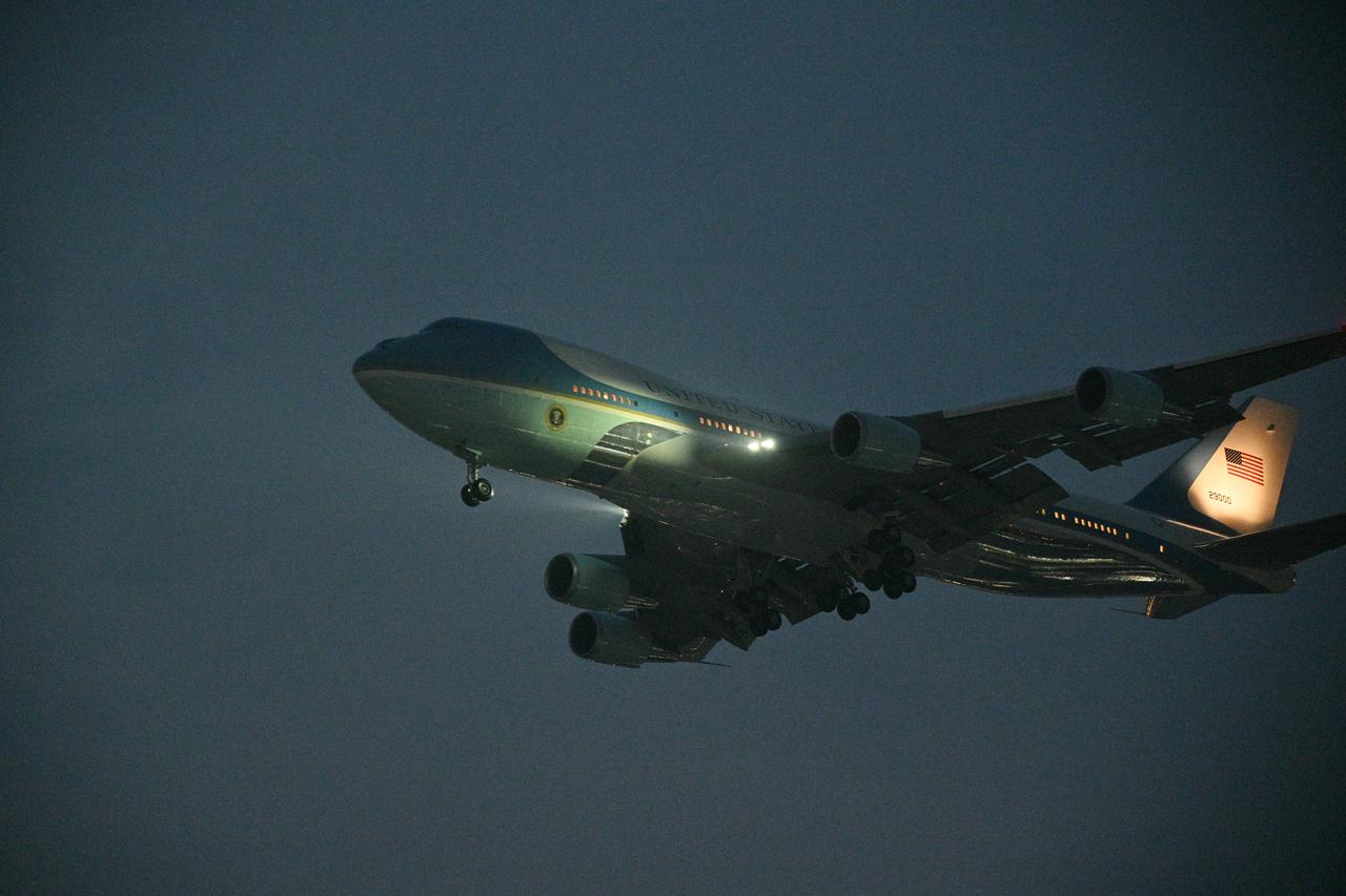 Air Force One, carrying US President Donald Trump, arrives at Beijing Capital Airport in Beijing, China, May 13, 2026. (AFP Photo)