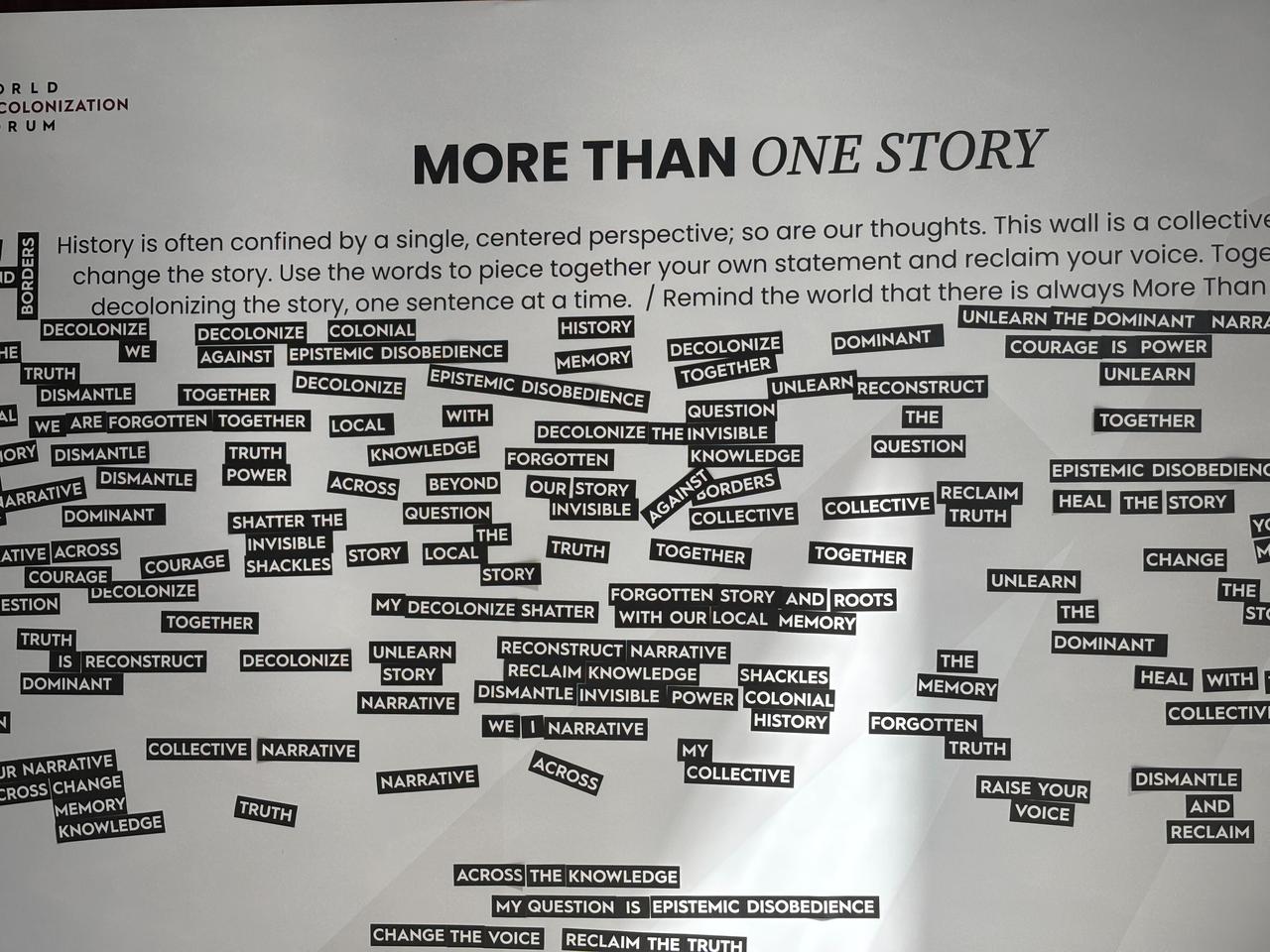 The banner displayed at the World Decolonization Forum, where participants shared their thoughts on decolonization at the Ataturk Cultural Center in Istanbul, Türkiye, May 12, 2026. (Türkiye Today Photo)