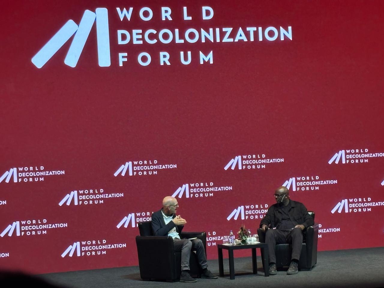 One-to-one session underway with football legend Lilian Thuram as he speaks about sports decolonization at WDF in Istanbul, Türkiye, May 12, 2025. (Türkiye Today Photo)