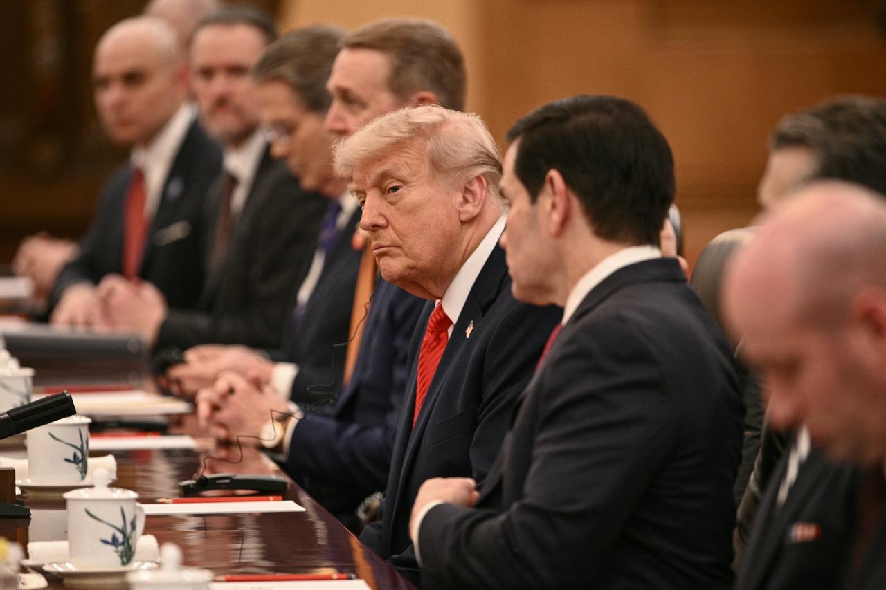 US President Donald Trump (C) sits next to Secretary of State Marco Rubio (2nd R) during a meeting with China's President Xi Jinping at the Great Hall of the People in Beijing, China, May 14, 2026. (AFP Photo)