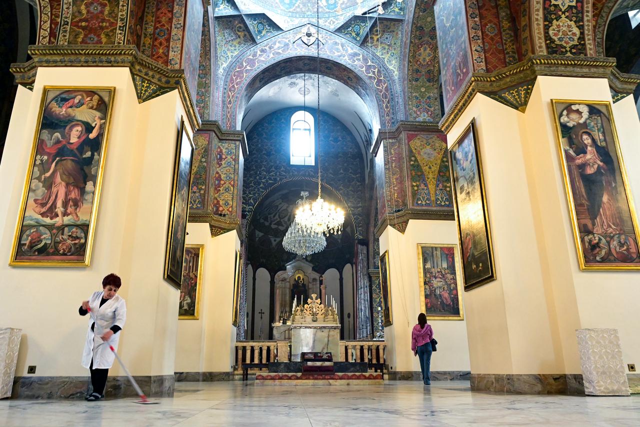 An interior view of the Etchmiadzin Cathedral in Echmiadzin, Armenia's ancient spiritual centre and the seat of the leader of the Armenian Apostolic Church, outside Yerevan, Armenia, April 18, 2026. (AFP Photo)