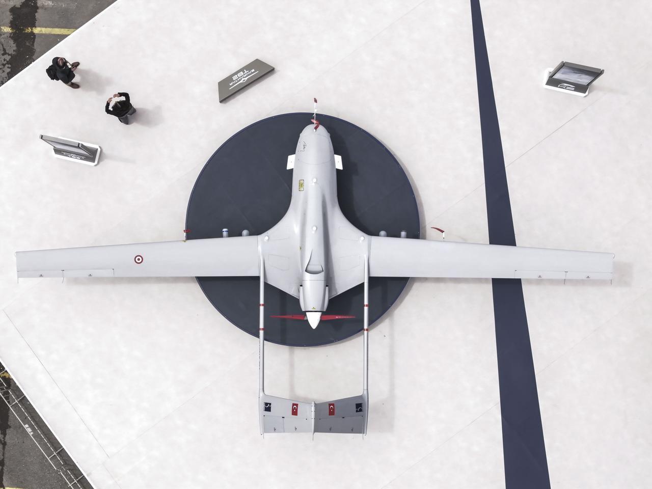 An aerial view of the Bayraktar TB2 UCAV during the 2026 International Defense and Aerospace Exhibition (SAHA 2026) in Istanbul, May 5, 2026. (AA Photo)