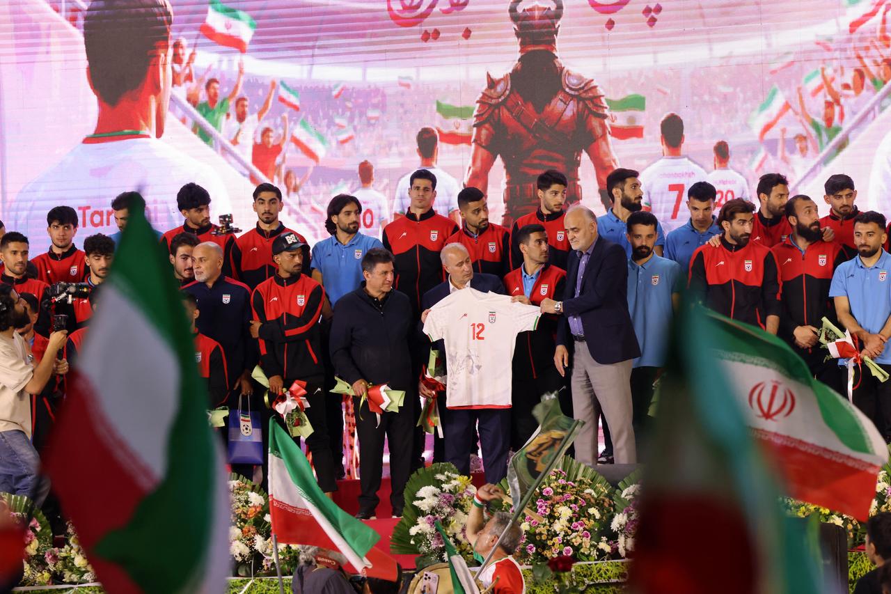 Members of Iran's national football team attend a farewell ceremony ahead of their departure for the 2026 FIFA World Cup, in Tehran, May 13, 2026. (AFP Photo)