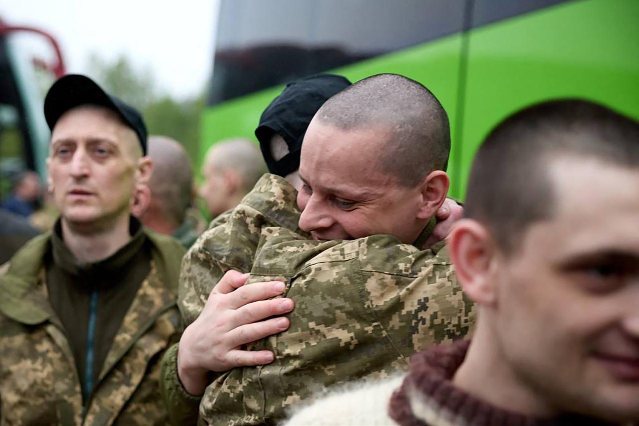 In this handout photograph released by the Ukrainian Presidential Press Service on May 15, 2026, a former Ukrainian prisoner of war reacts following an exchange at an undisclosed location, amid the Russian invasion in Ukraine. (AFP Photo)