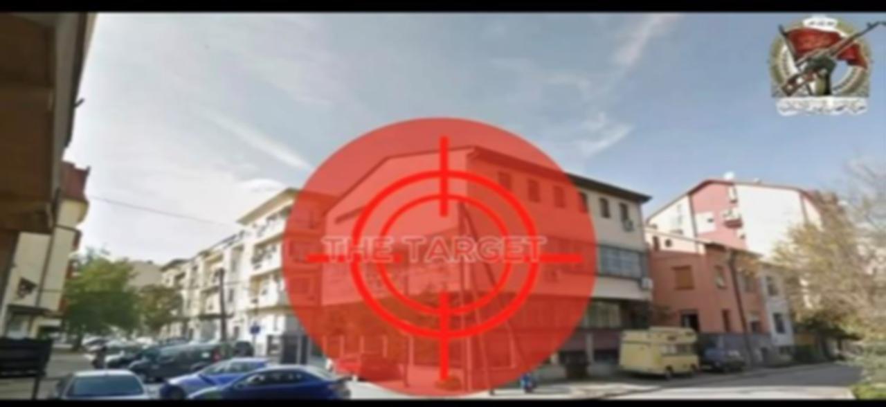 Al-Saadi posted a video showing the site of that attack with a red target symbol and surveillance footage of the synagogue on fire, as depicted in the screenshots below with the logo of Harakat Ashab al-Yamin al-Islamiya in the upper right corner of the images. (Photo via US Department of Justice)