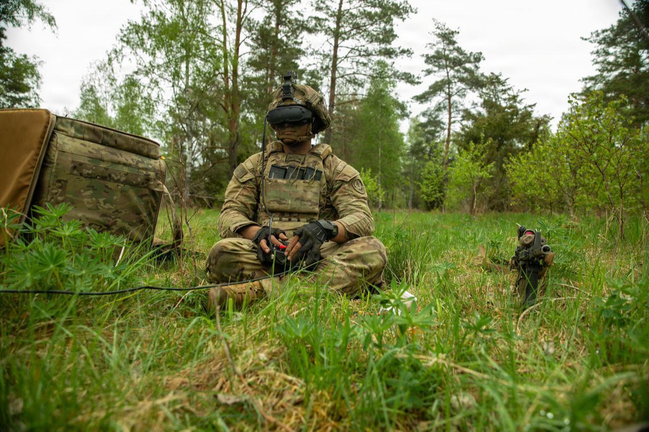 U.S. Army member operates a first-person-view drone during a dry run of the live-fire exercise at exercise Saber Strike on May 7, 2026, in Bemowo Piskie, Poland. (Photo via U.S. Army Reserve)