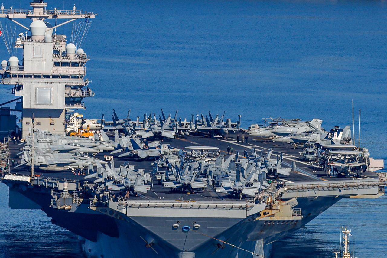 The US Navy aircraft carrier USS Gerald R. Ford departs Souda Bay on the island of Crete on February 26, 2026. (AFP Photo)