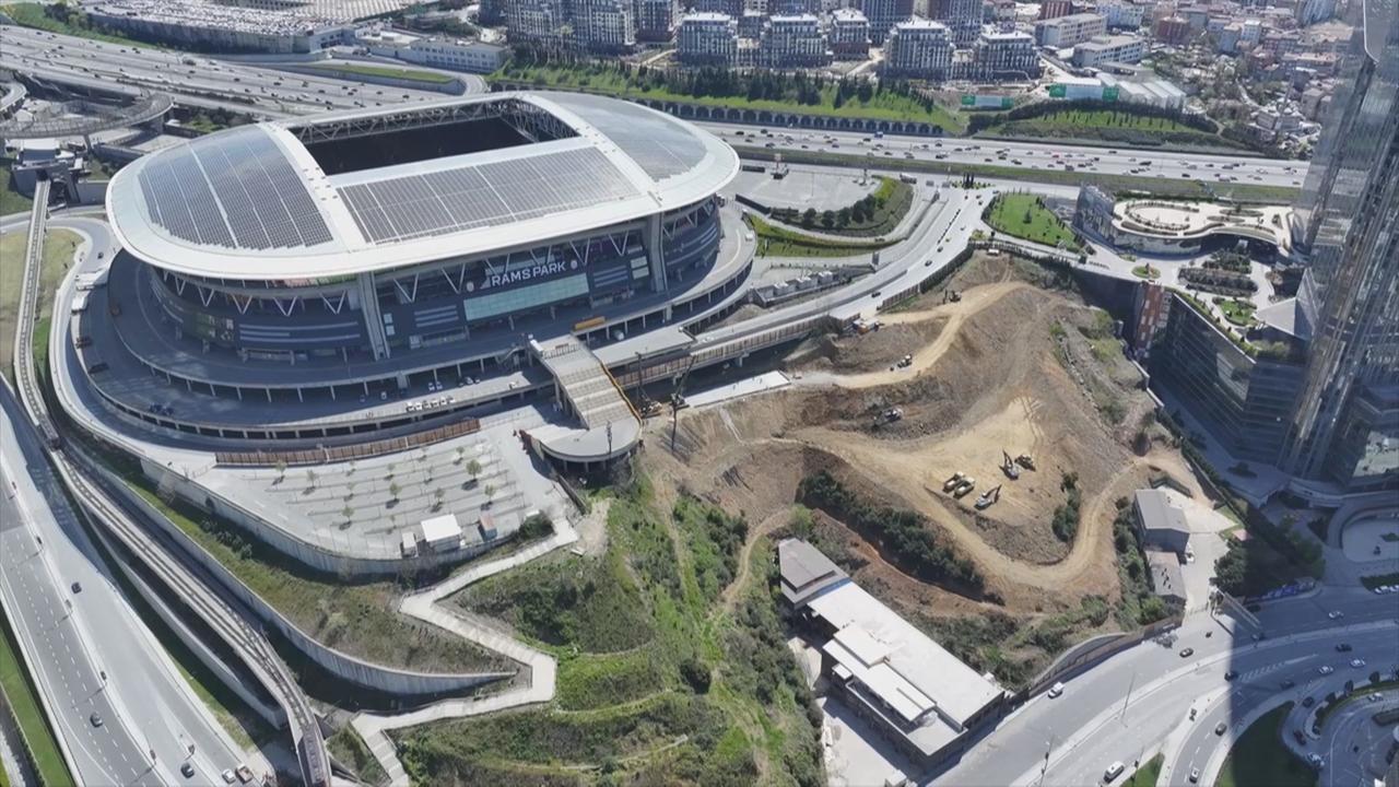 An aerial view shows Galatasaray’s Rams Park stadium and the surrounding Aslantepe Valley development area in Istanbul, Türkiye. (AA Photo)