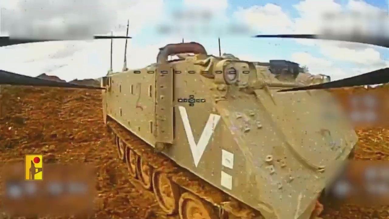 The photo shows an Israeli armored vehicle from Hezbollah's FPV drone's POV in southern Lebanon, on May 2026. (Photo via Telegram)