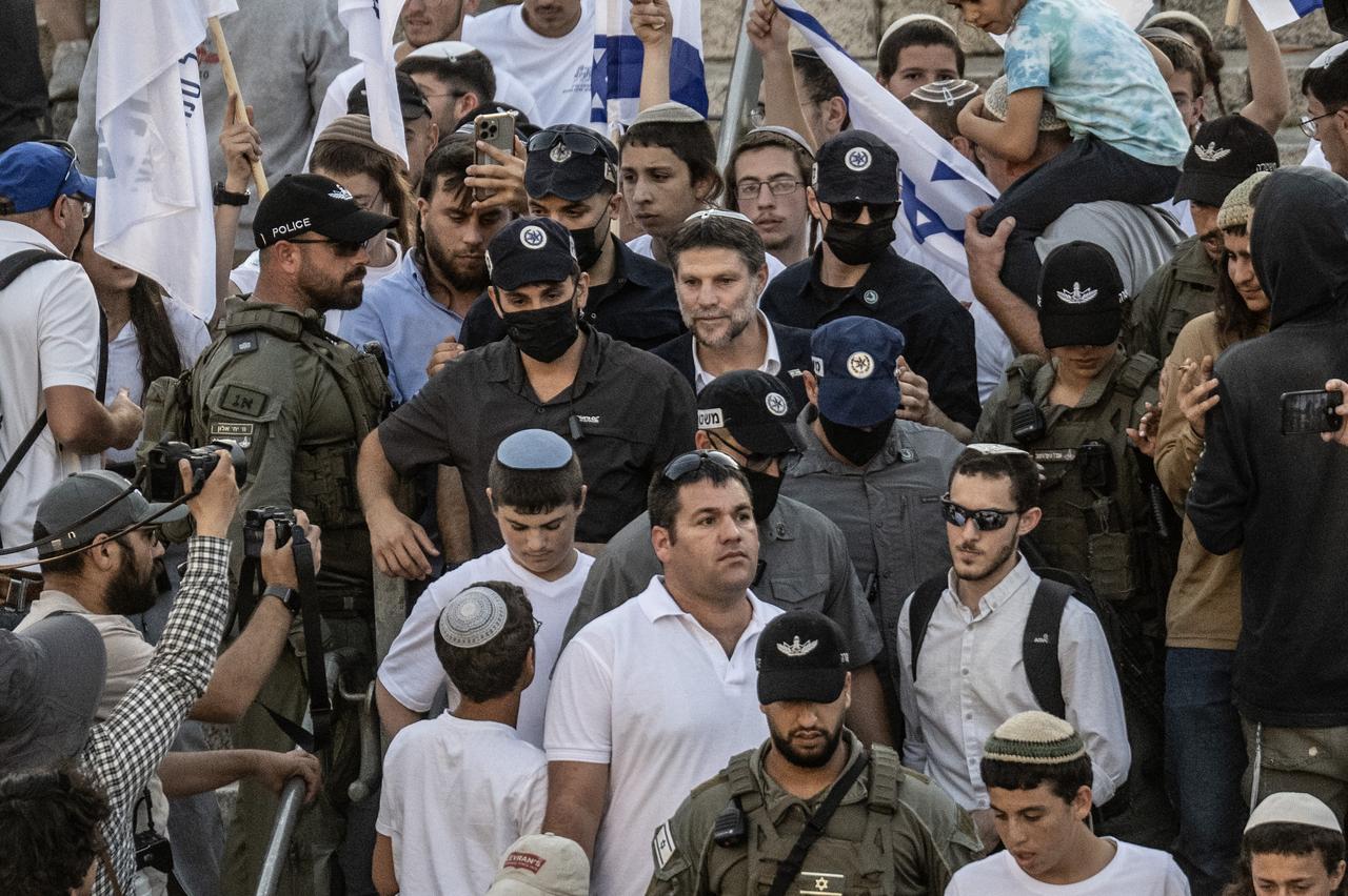 Israeli Minister of Finance Bezalel Smotrich joins extremist groups holding a provocative 'flag march' in Jerusalem on May 14, 2026. (AA Photo)