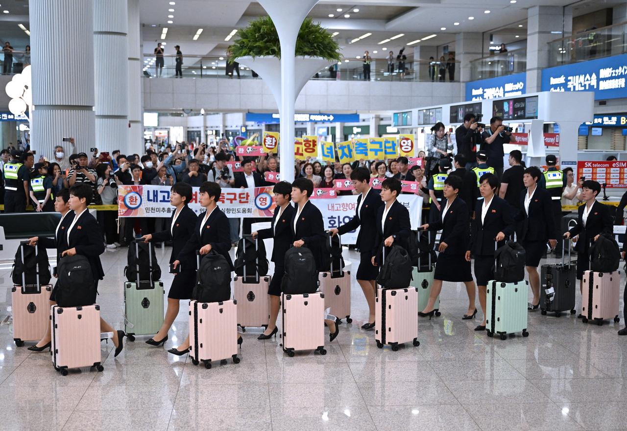 North Korea's Naegohyang Women's FC players arrive at Incheon International Airport in Incheon, South Korea on May 17, 2026. (AFP Photo)