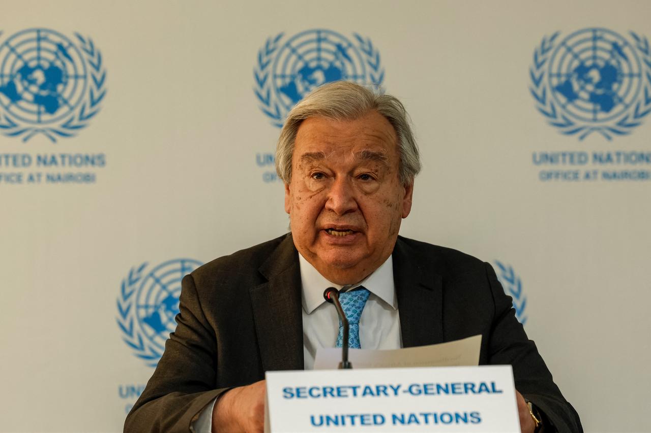 Secretary-General of the United Nations Antonio Guterres conducts a press conference following the inauguration ceremony for a major expansion of the United Nations (UN) Nairobi headquarters at the UN Office in Nairobi, Kenya, May 11, 2026. (AFP Photo)