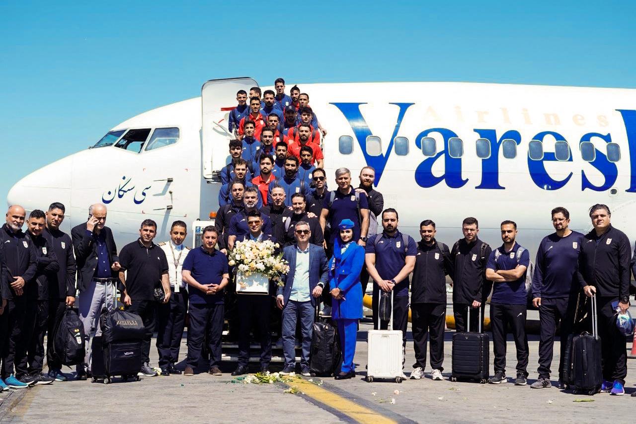 In this handout photo released by the Iranian Football Federation, members of the Iranian national football team pose before their departure to Türkiye in Tehran on May 18, 2026. (AFP Photo)