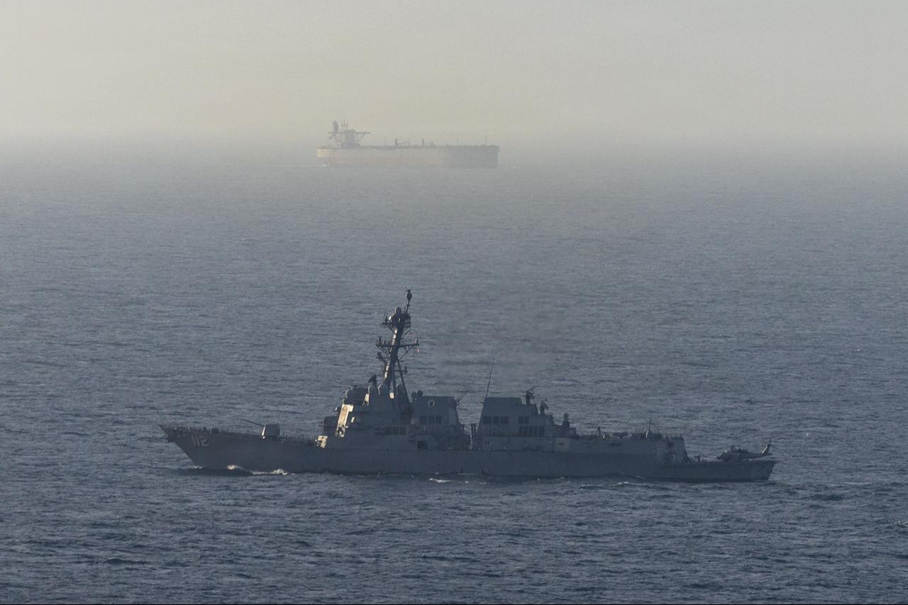 Arleigh Burke-class guided-missile destroyer USS Michael Murphy (DDG 115) patrols the Arabian Sea during a maritime blockade against ships entering or exiting Iranian ports and coastal areas, April 15, 2026. (Photo via U.S. Navy)