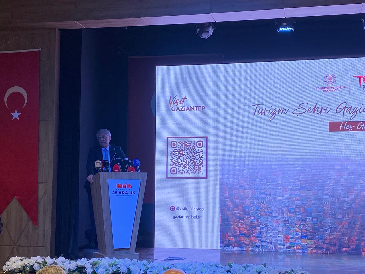 Nadir Alpaslan, deputy minister of culture and tourism, speaks during the launch event of the Visit Gaziantep tourism application at the 25 December Heroism Panorama and Museum in Gaziantep, Türkiye. (Photo via Türkiye Today team)