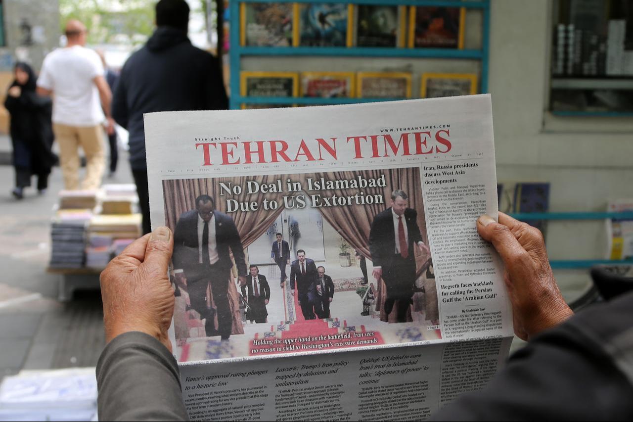 Iranian newspapers widely covered the headlines regarding that a common framework and agreement could not be reached at the Tehran-Washington talks held in Islamabad, Pakistan on April 13, 2026 in Tehran, Iran. (AA Photo)