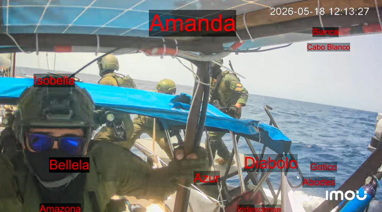 An image shows the moment Israeli soldiers' intervention of the Global Sumud Fleet in international waters in the Mediterranean Sea, May 18, 2026. (Photo via Global Sumud Fleet/HO)