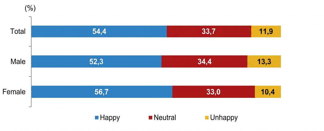 A chart shows young people’s life satisfaction levels by gender in Türkiye, 2025. (TÜİK)