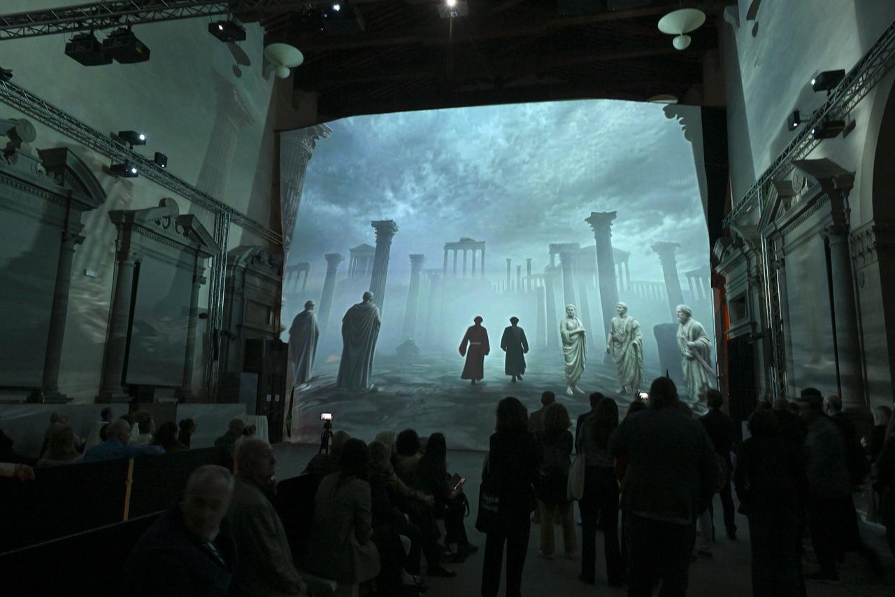 A view from the "INFERNO: Immersive Experience in the Divine Comedy" exhibition by Turkish curator Sinan Turaman, in Florence, Italy on May 14, 2026. (AA Photo)