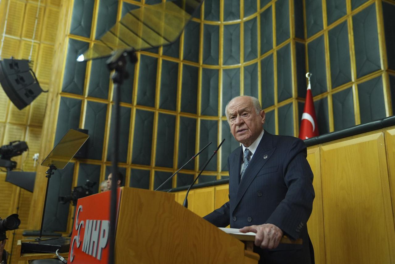Türkiye's Nationalist Movement Party (MHP) leader Devlet Bahceli makes a speech during his party's group meeting at the Turkish Grand National Assembly in Ankara, Türkiye, on May 05, 2026. (AA Photo)