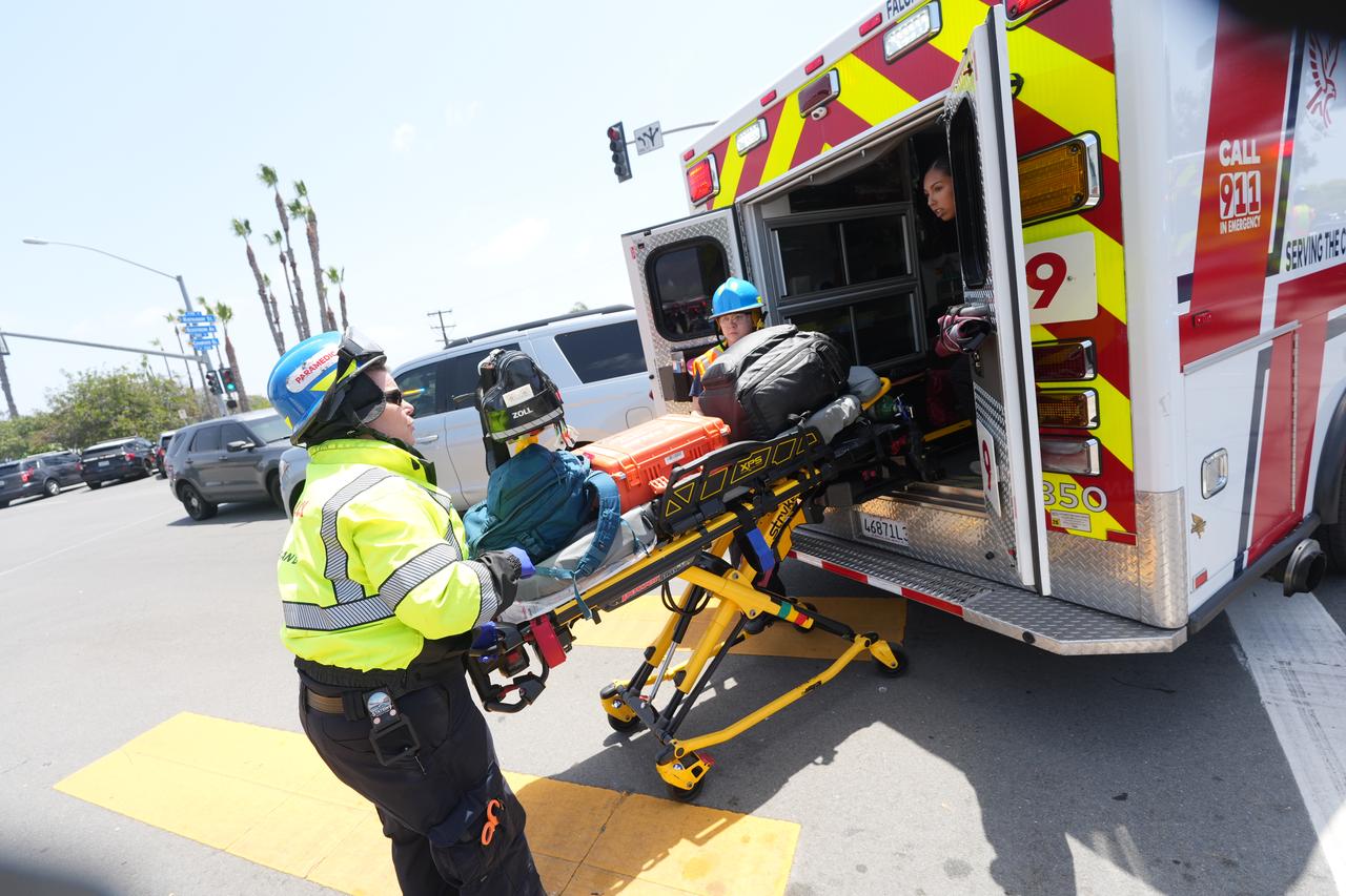 Emergency services are deployed an area close to the Islamic Center of San Diego as officers urge residents to avoid the area and remain indoors after reports of an active shooter at a mosque, in San Diego, California, United States, on May 18, 2026. (AA Photo)
