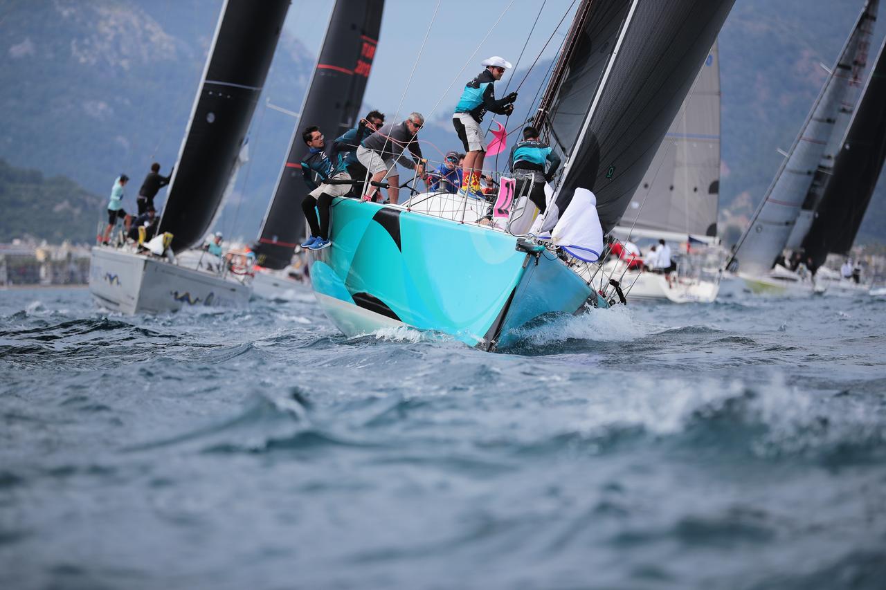 Competitors maneuver their yachts during the International Mediterranean Yacht Championship off the coast of Marmaris, Mugla, Türkiye, May 1, 2026. (AA Photo)