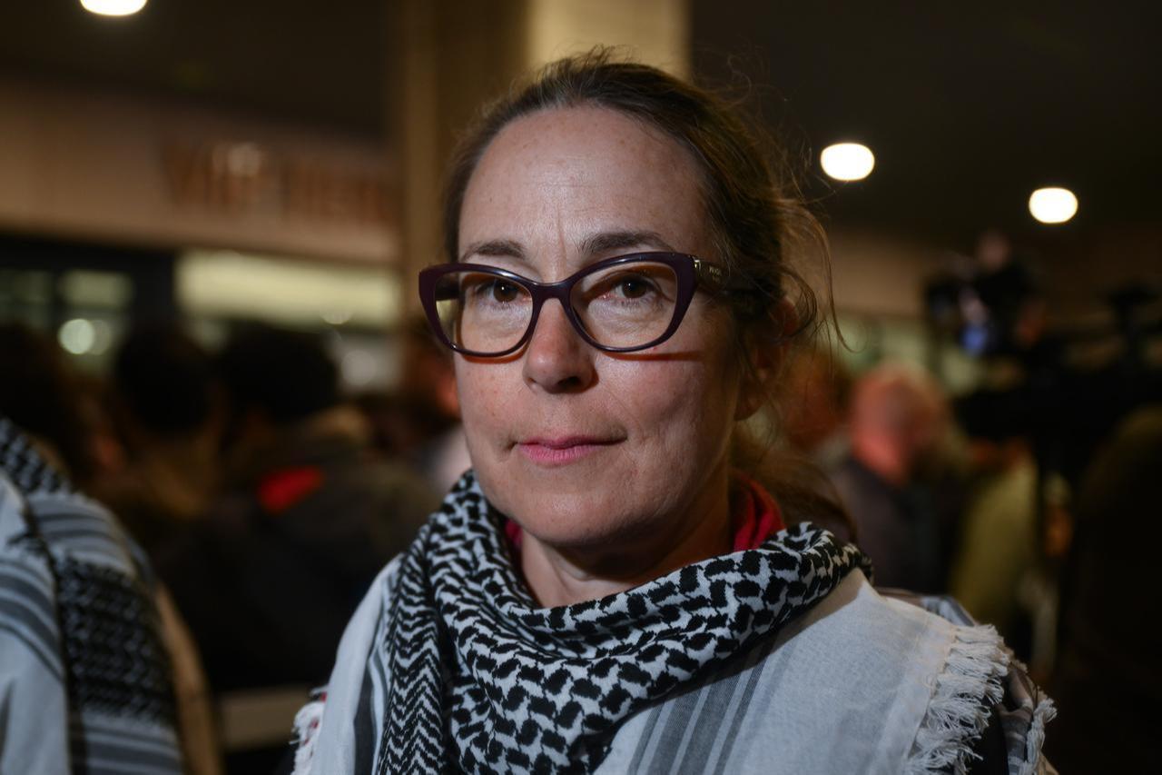 Australian doctor Bianca Webb-Pullman, one of the members of the Global Sumud Flotilla, speaks upon their arrival at Istanbul Airport in Istanbul, Türkiye, May 1, 2026. (AA Photo)