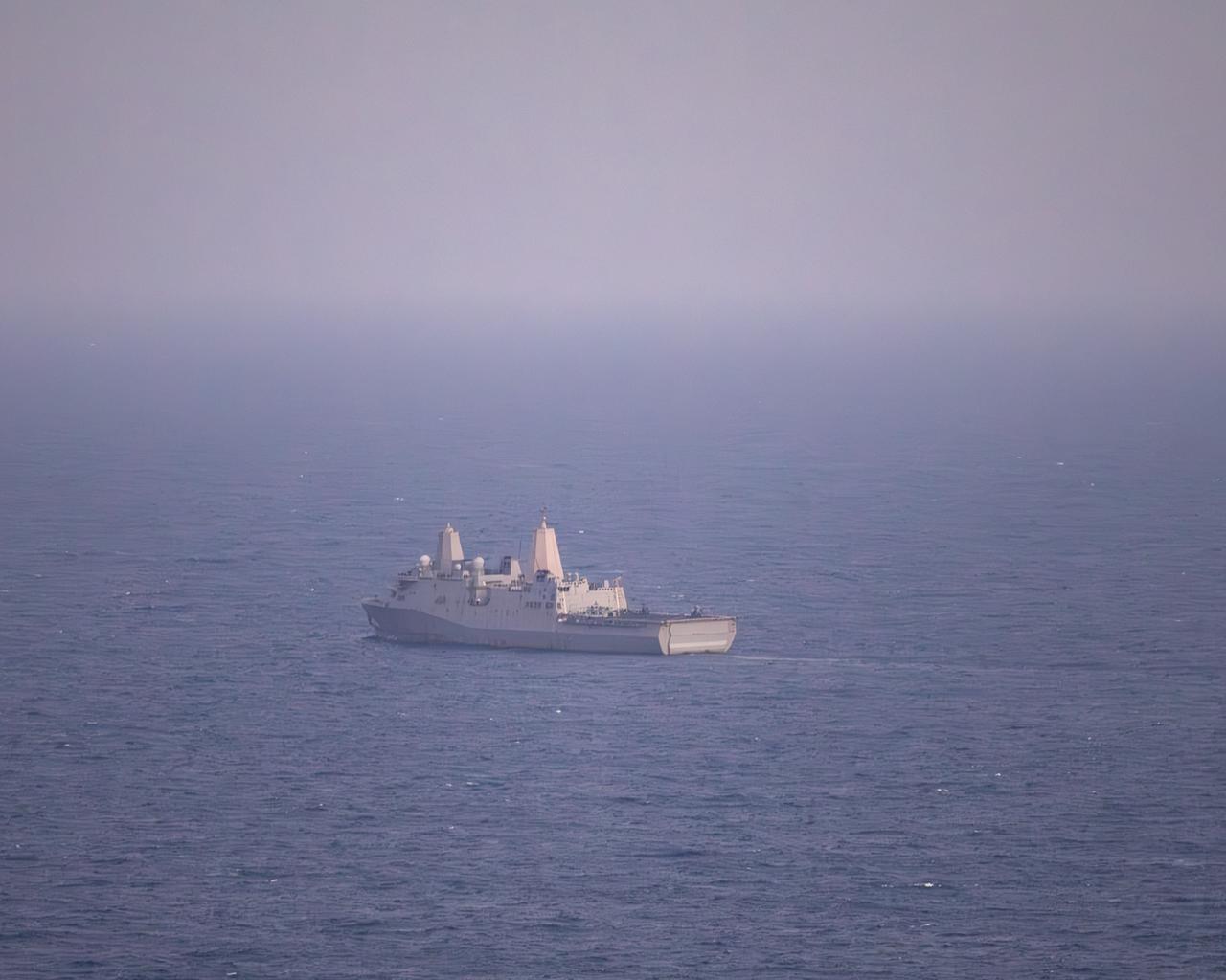 USS New Orleans (LPD 18) sails in the Arabian Sea during the U.S. blockade of Iranian ports, April 28, 2026. (Photo via X/@CENTCOM)