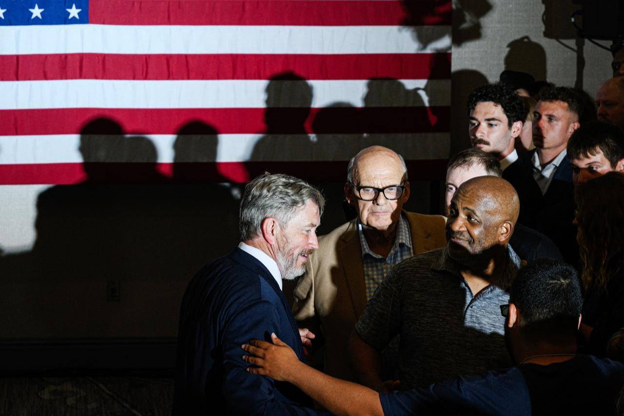 Rep. Thomas Massie speaks with supporters after his concession speech  in Hebron, Kentucky on May 19, 2026. (AFP Photo)