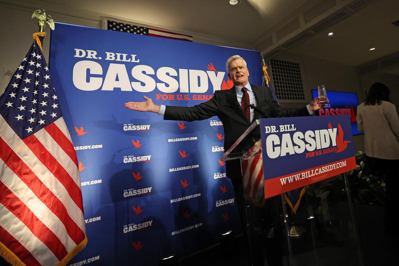 Senator Bill Cassidy (R-LA) addresses his supporters as he concedes his primary election contest during an event at Boudreaux's Caterers on May 16, 2026 in Baton Rouge, Louisiana. (AFP Photo)