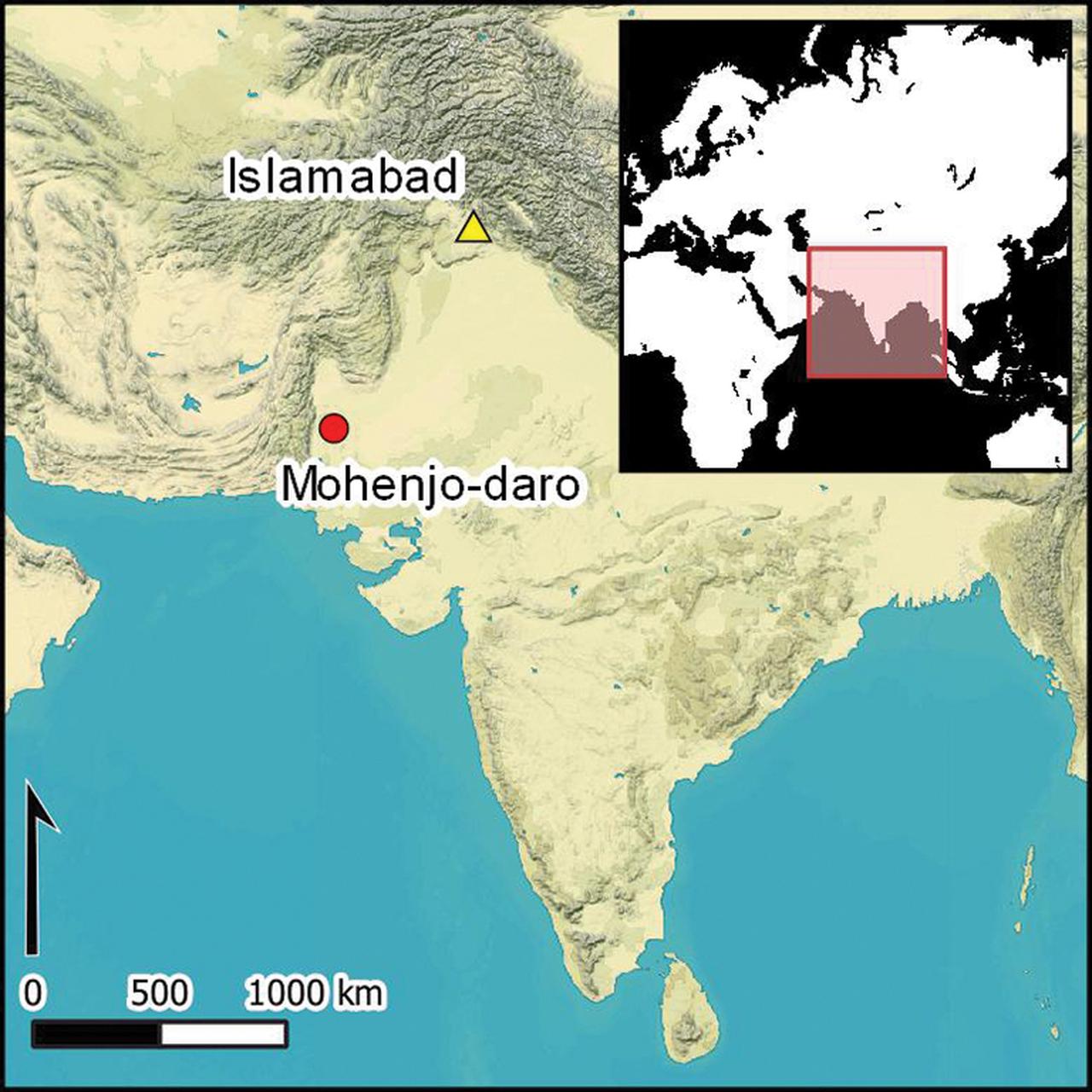 A map shows the location of Mohenjo-daro near the Indus River in present-day Pakistan. (Image via Adam S. Green et al./Antiquity)
