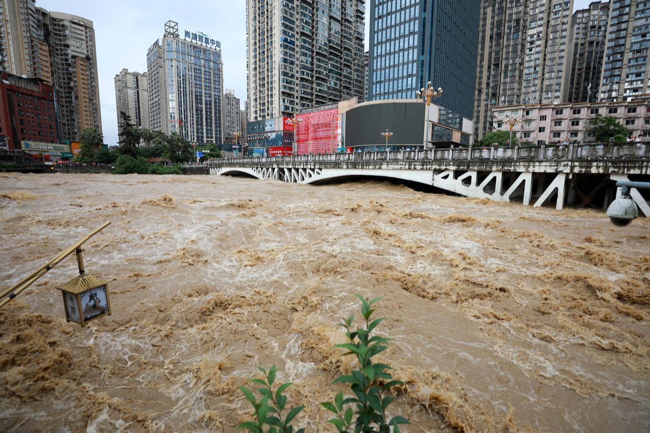Flood-affected area after heavy rains in Duyun, Guizhou, southwestern china, May 19, 2026. (AFP Photo)
