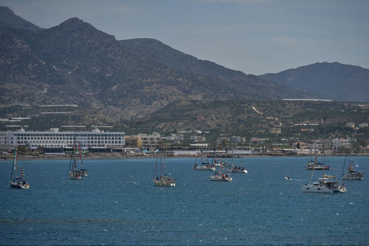 Vessels from the Global Sumud Flotilla, intercepted by the Israeli Navy in international waters, are moored off the coast of the ctown of Ierapetra, on the island of Crete, Greece, May 1, 2026. (AFP Photo)