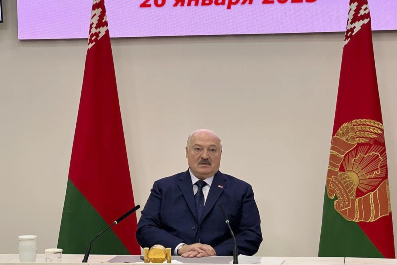 Belarusian President and presidential candidate Alexander Lukashenko speaks during a press conference after casting his vote at a polling station in the capital Minsk, Belarus on January 26, 2025. (AA Photo)
