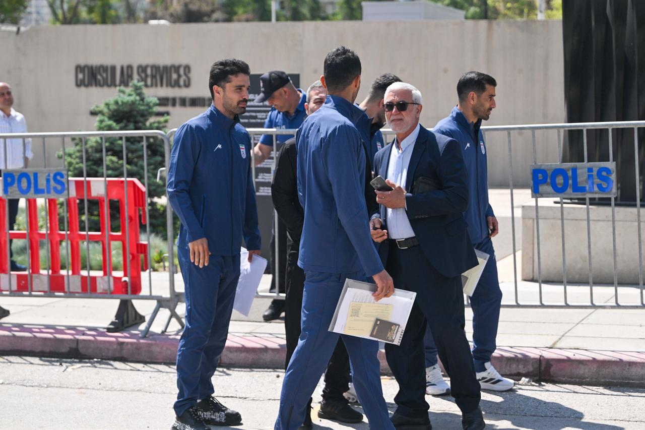 Iran national football team members gather outside the U.S. Embassy in Ankara, Türkiye, May 21, 2026. (AA Photo)
