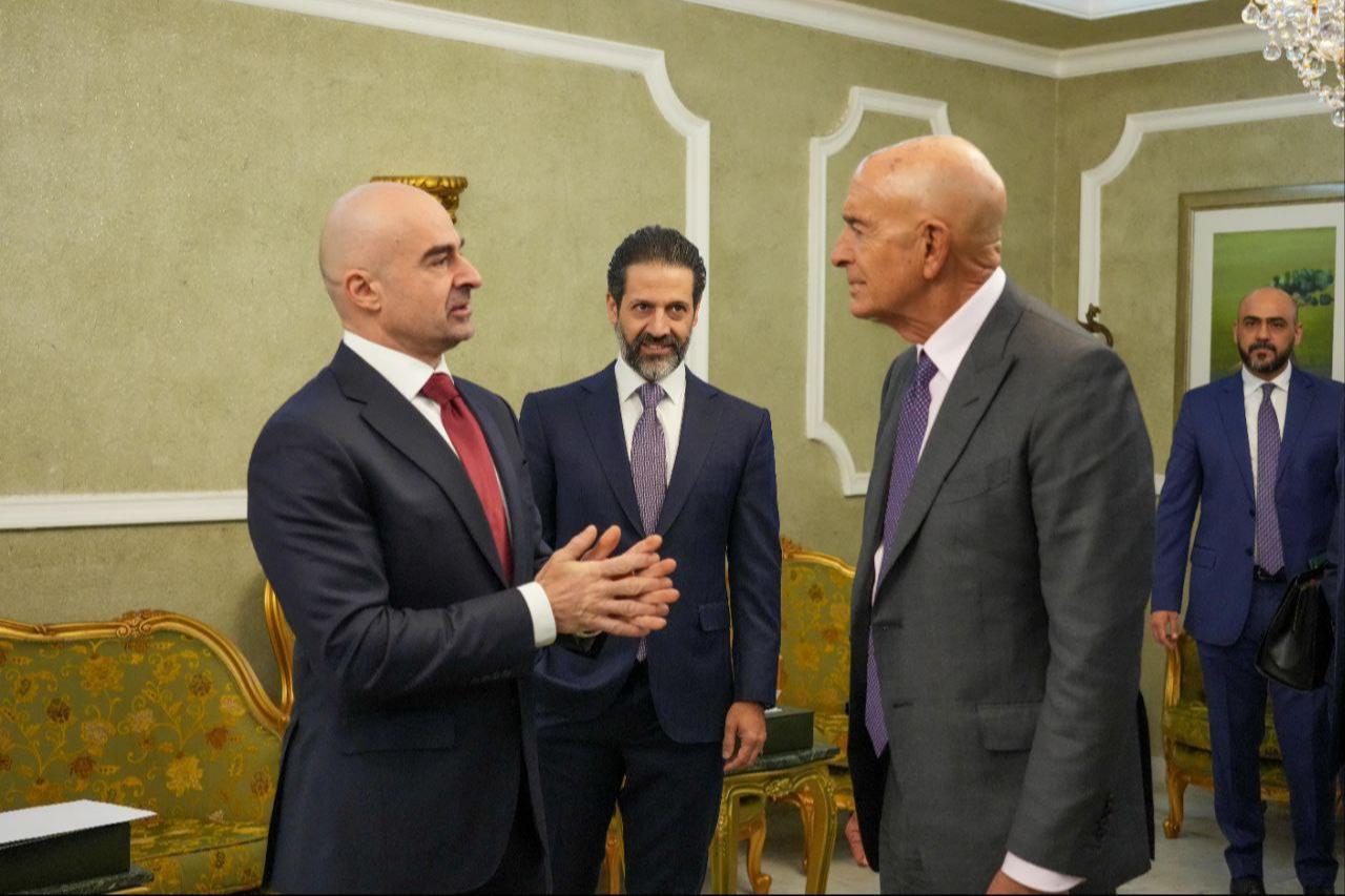 Bafel Talabani (L) and Tom Barrack (R) in Sulaymaniyah, February 24, 2026 (PUK photo)