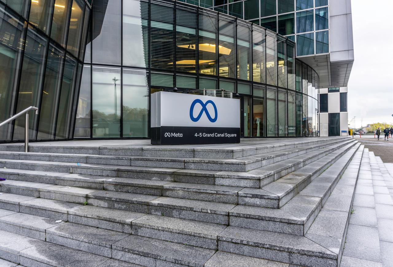 Meta’s office building stands in Grand Canal Square in Dublin, Ireland. (Adobe Stock Photo)