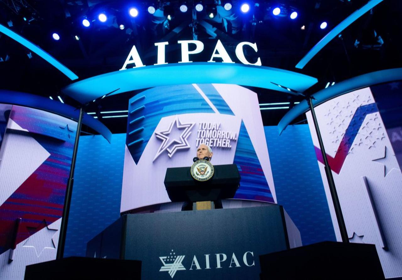 Then-US Vice President Mike Pence speaks during the American Israel Public Affairs Committee (AIPAC) 2020 Policy Conference in Washington, DC, March 2, 2020. (AFP Photo)
