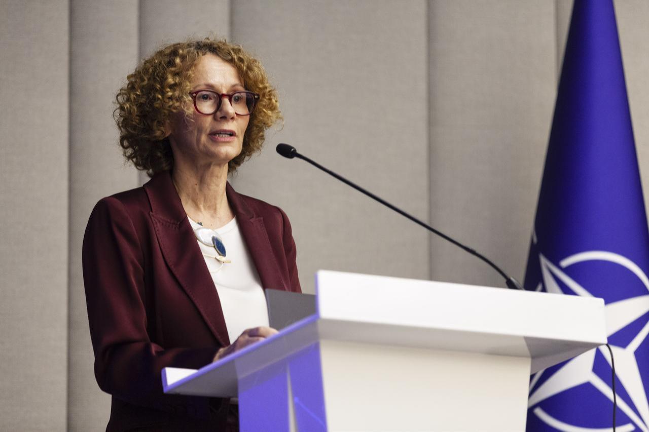 NATO Deputy Secretary General Radmila Shekerinska delivers a speech during a panel in Brussels, Belgium, on May 20, 2026. (AA Photo)