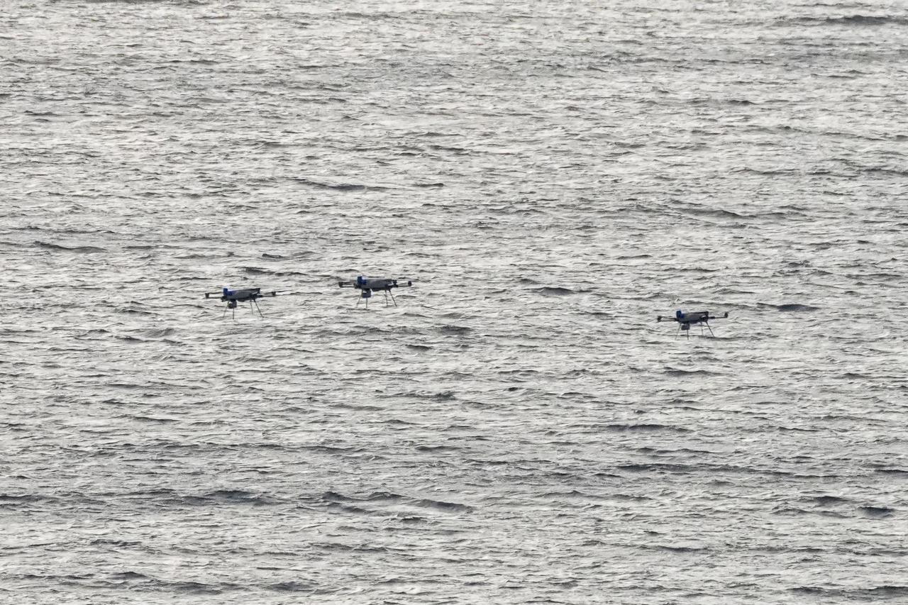 The photo shows a swarm of STM's Kargu rotary wing loitering munition system during a military exercise scenario at EFES-2026 on May 20, 2026. (Photo via STM/Handout)
