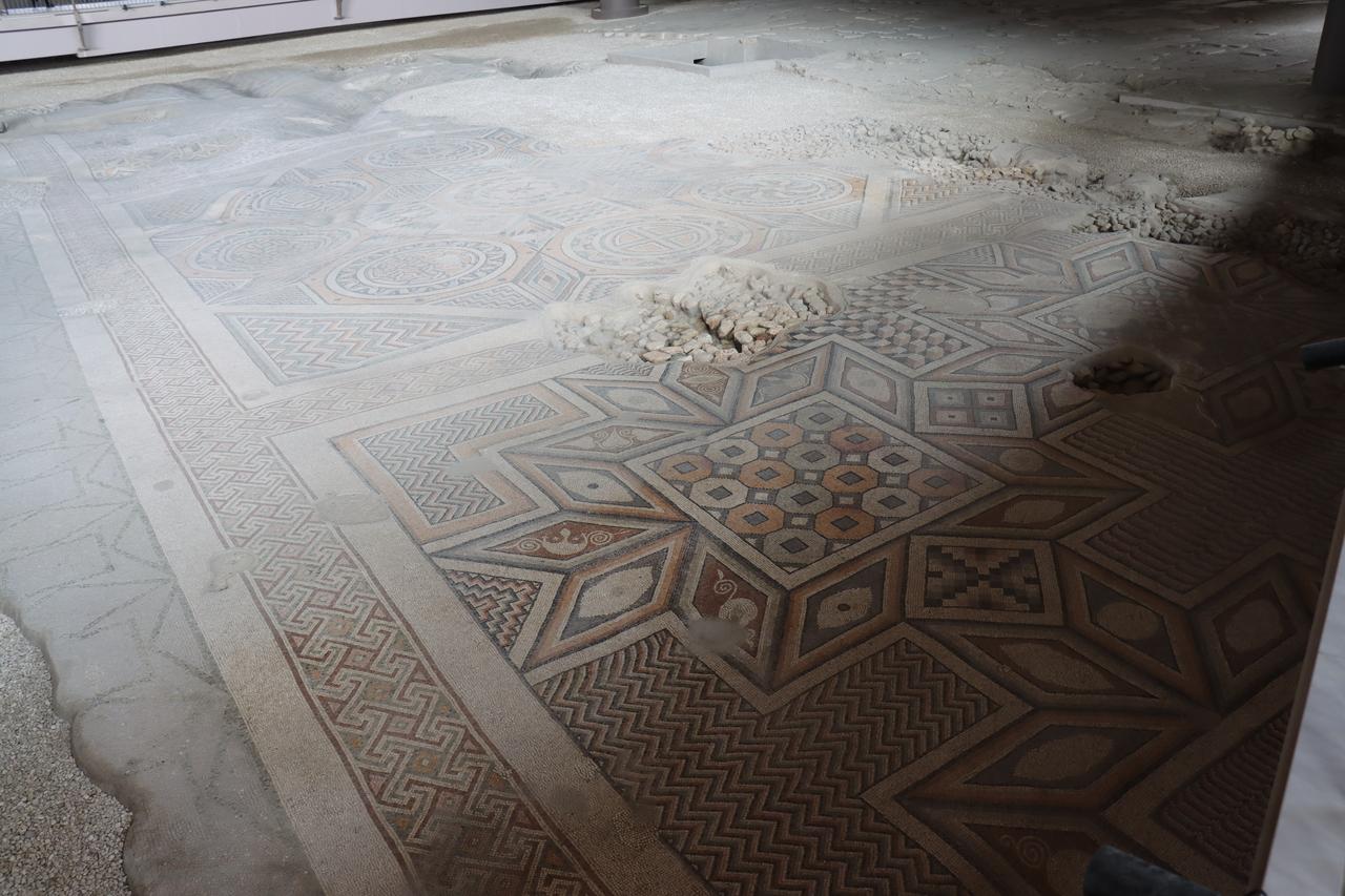 The ancient floor mosaic, believed to date back to the sixth century A.D., is seen at the Necmi Asfuroglu Archaeology Museum in Hatay, Türkiye, May 21, 2026. (AA Photo)