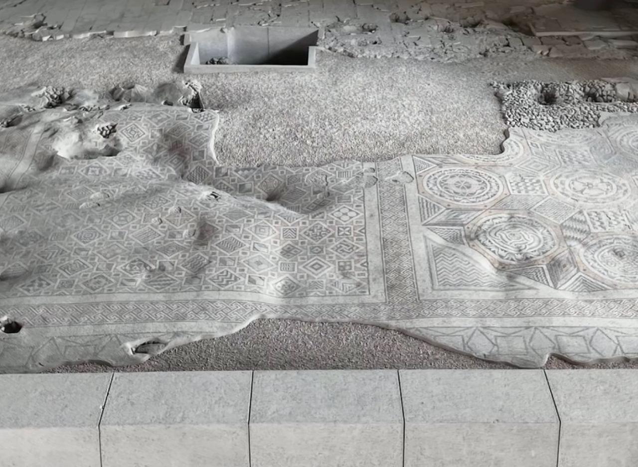 The ancient floor mosaic, believed to date back to the sixth century A.D., is seen at the Necmi Asfuroglu Archaeology Museum in Hatay, Türkiye, May 21, 2026. (AA Photo)