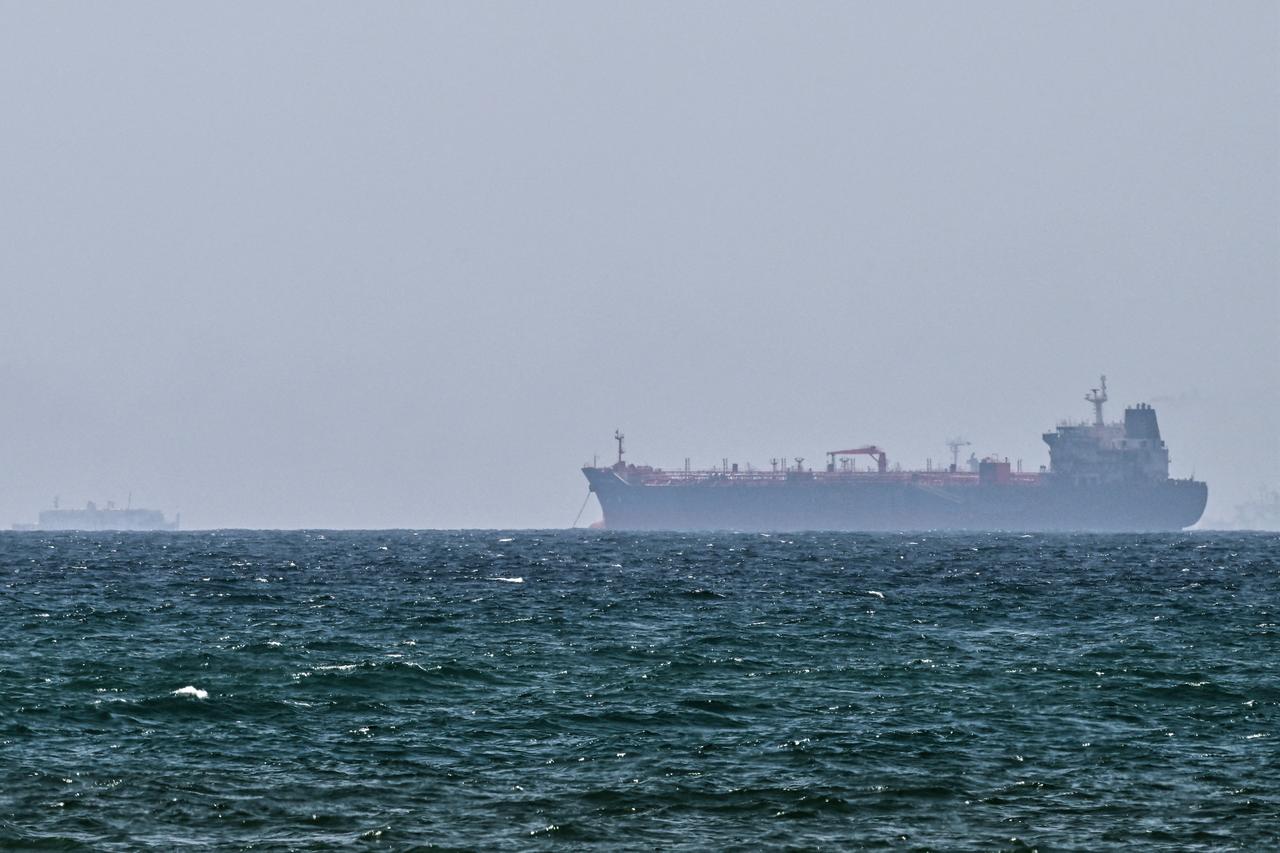 A vessel is anchored off the coast of Sharjah in the United Arab Emirates on May 21, 2026. (AFP Photo)