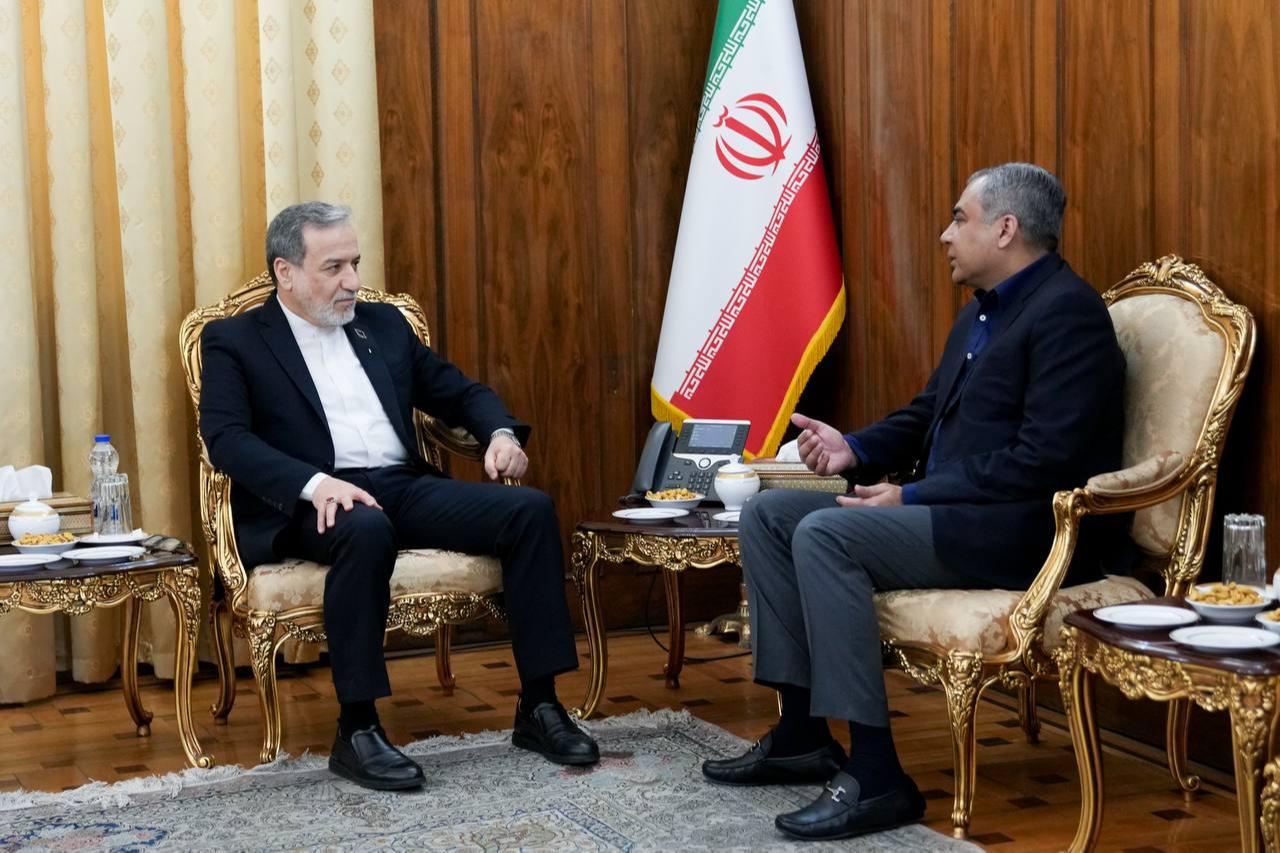 Iranian Foreign Minister Abbas Araghchi (L) meets Pakistani Interior Minister Mohsin Naqvi (R) in Tehran, Iran on May 21, 2026. (Iranian Foreign Ministry/Handout/AA Photo)